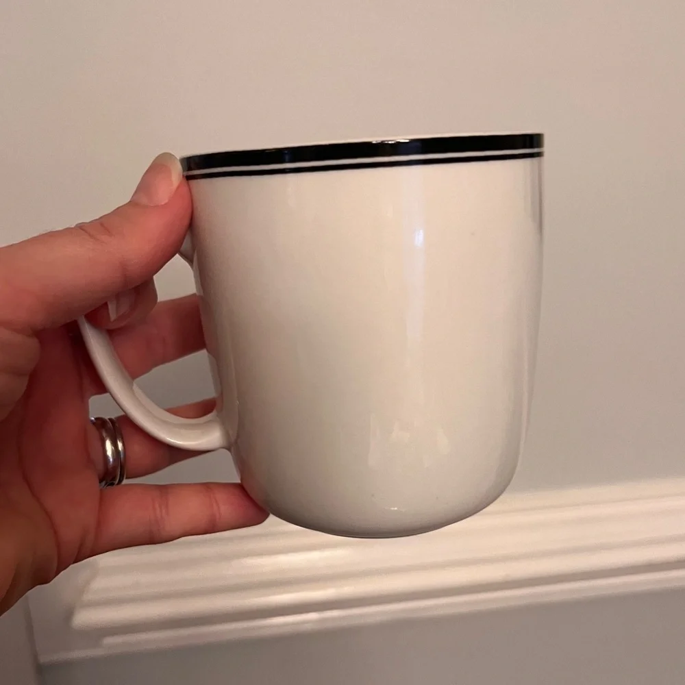 Williams Sonoma Mug white with black stripe on top edge